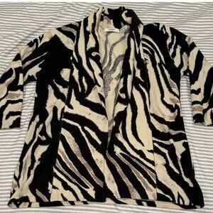 Neiman Marcus 100% Cashmere Animal Print Zebra Cardigan Sweater L 3/4 Sleeves
